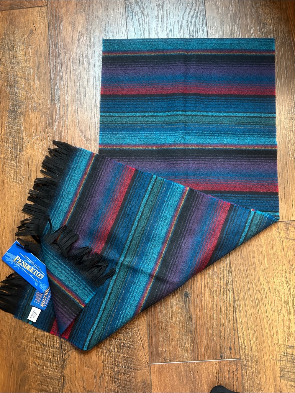 Pendleton Southwestern Teal, Blue and Red Jewel-tone 100% Pure Virgin Wool Scarf